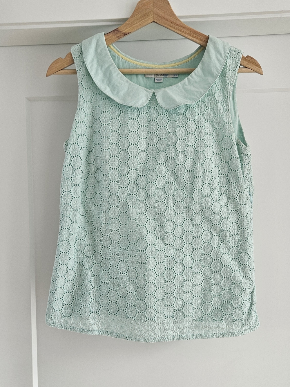 Boden Mint Eyelet Sleeveless Top with Peter Pan Collar Sz Small